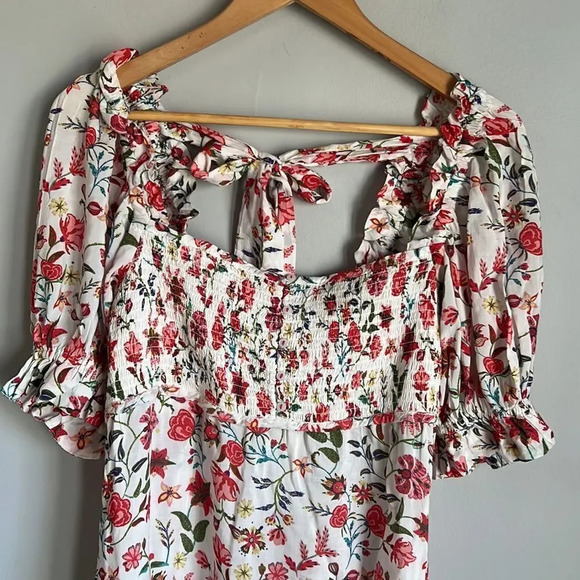 NEW Anthropologie By Mark D. Sikes Smocked Puff-Sleeve Dress Floral - Picture 9 of 16